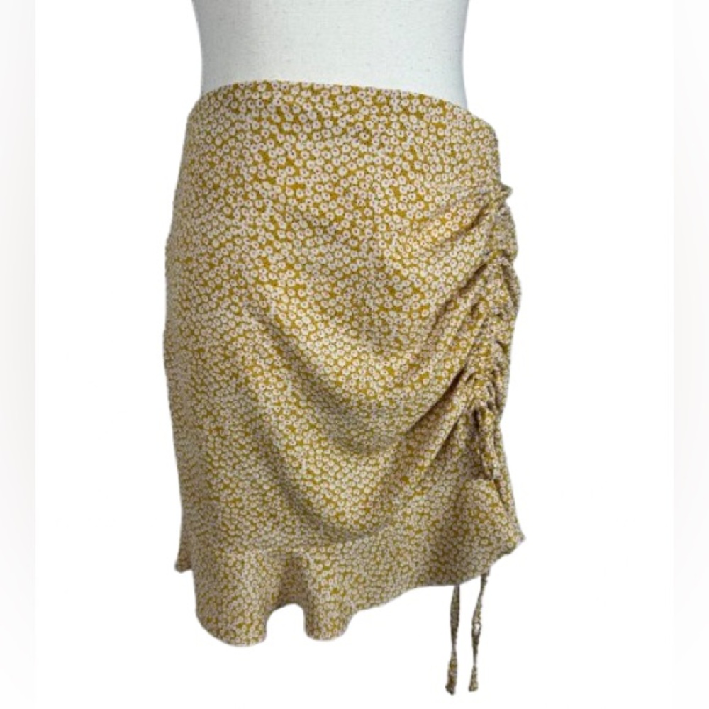SHEIN Floral Yellow Ruched Skirt Size XL
